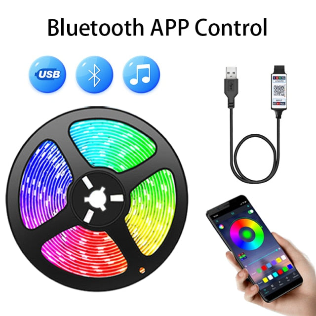 RGB 5050 Led Strip Light Bluetooth App Control 5V USB Led Tape Flexible Ribbon Diode Tape for TV Backlight Room Decoration